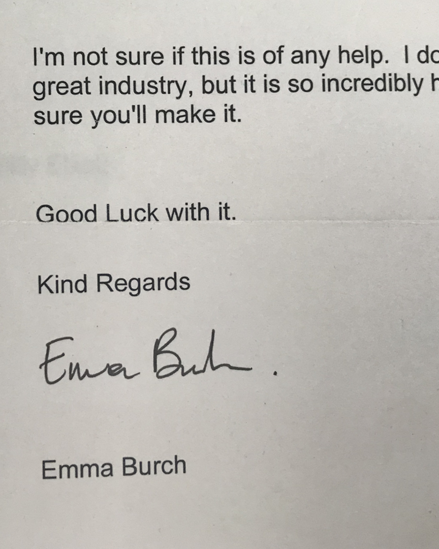 Rejection letter typed out by Emma and sent to Kong’s Bill Elliott