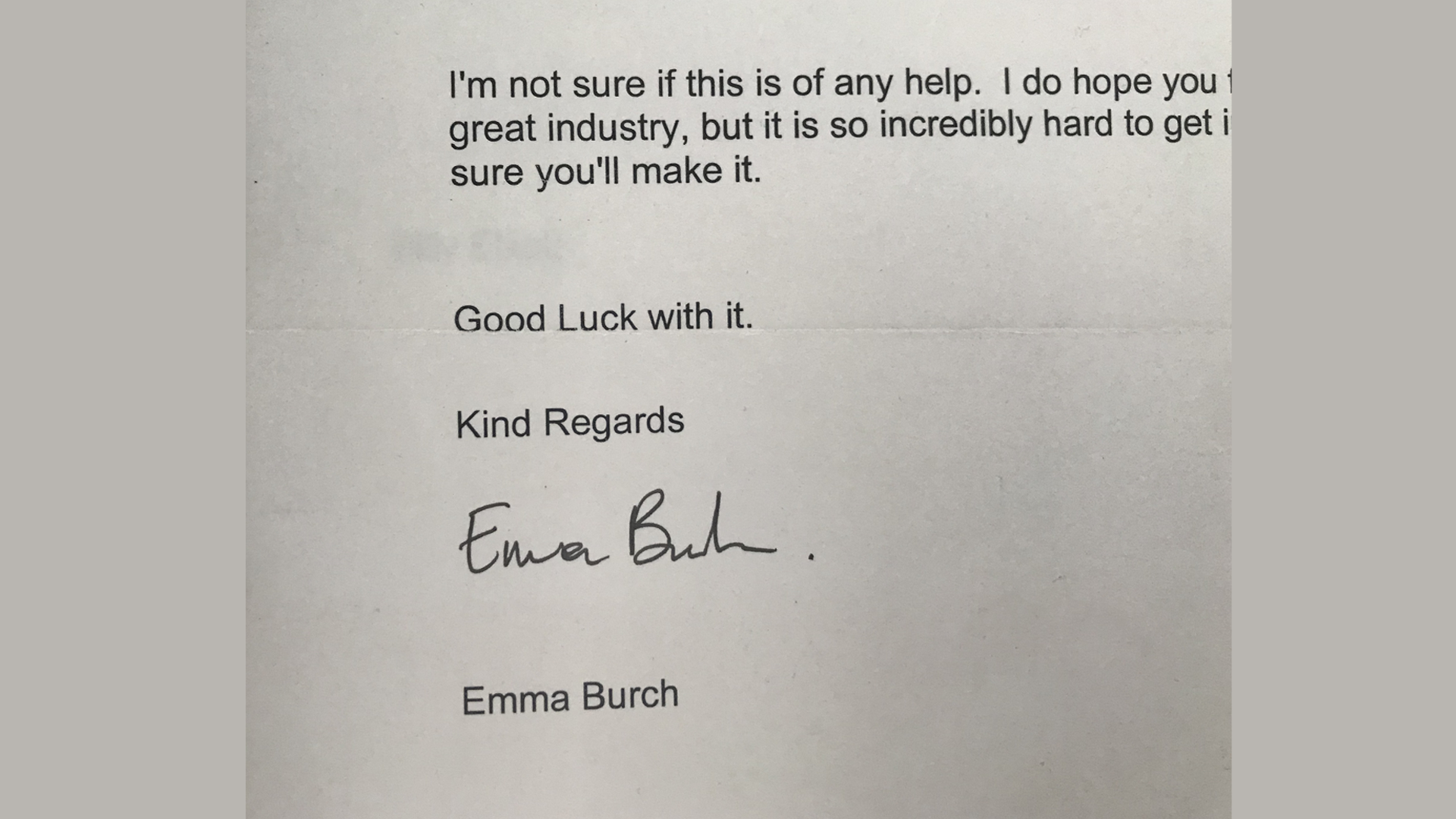 Rejection letter typed out by Emma and sent to Kong’s Bill Elliott